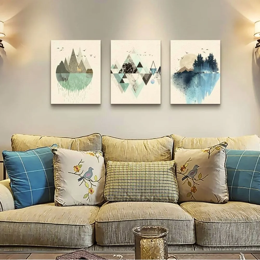 NEW Abstract Geometry Mountain Wall Artworks, 3 Panels, 12x16 inch, 3 Piece Set. - Picture 8 of 11